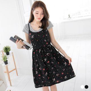 Strappy Print Tie Waist A-line Dress