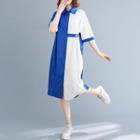 Elbow-sleeve Two-tone Shirtdress