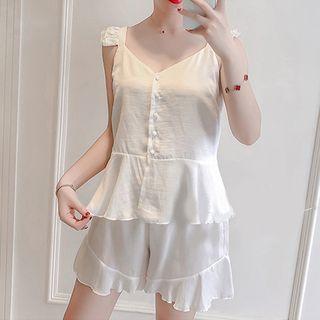 Loungewear Set: Strappy Top + Shorts White - One Size