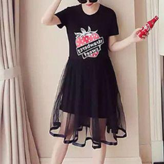 Short-sleeve Midi A-line Mesh Dress