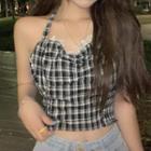 Halter Plaid Camisole Top Plaid - Black & White - One Size