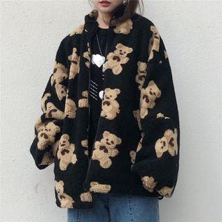 Long Sleeve Turtleneck Bear Print Jacket