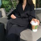 Plain V-neck Loose-fit Long-sleeve Dress