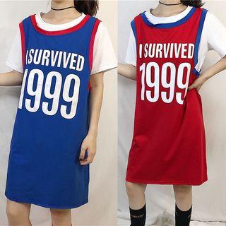 Mock Two-pieces Printed T-shirt Dress