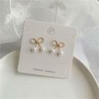 Bow Faux Pearl Alloy Earring 183 - 1 Pair - Silver Needle - Gold - One Size