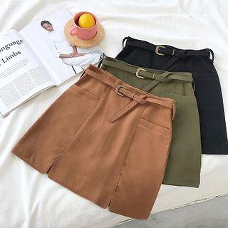 Plain Double-pocket High-waist A-line Skirt
