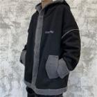 Lettering Fleece Panel Zip-up Hooded Jacket