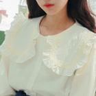 Frilled Capelet Cotton Blouse White - One Size