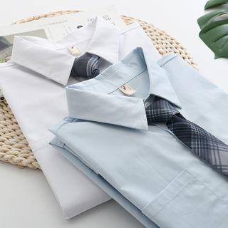 Long-sleeve Plain Shirt / Tie / Set