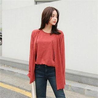 Set: Lettuce-edge M Lange Cardigan + 3/4-sleeve T-shirt