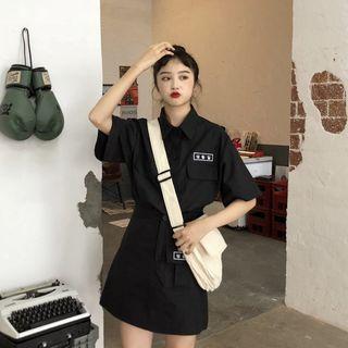 Short-sleeve Embroidered Shirt / Mini Embroidered A-line Skirt