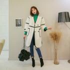 V-neck Contrast-piping Faux-fur Coat
