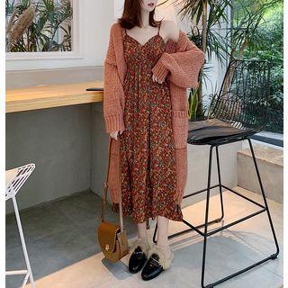 Floral Strappy Midi Dress / Long Cardigan