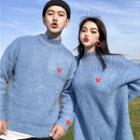 Turtleneck Heart-embroidered Knit Sweater