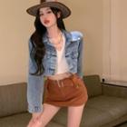 Cropped Denim Jacket / Camisole Top / A-line Skirt