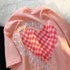 Short-sleeve Letter Embroidered Heart Print T-shirt