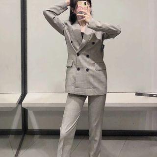 Plaid Double-breasted Blazer / Dress Pants