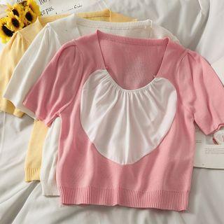 Heart-print Colorblock Crop T-shirt In 6 Colors