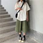 Pocket Short-sleeve Shirt + Plain A-line Skirt