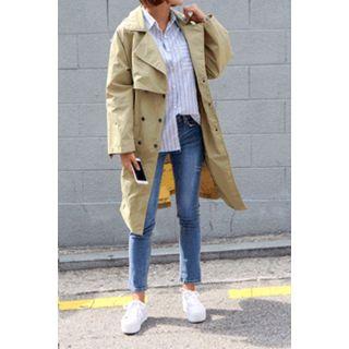 Double-breasted Flap-front Trench Coat With Sash