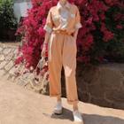 Short-sleeve Collar Two-tone Jumpsuit