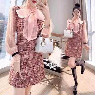Bell-sleeve Tweed Mini A-line Dress