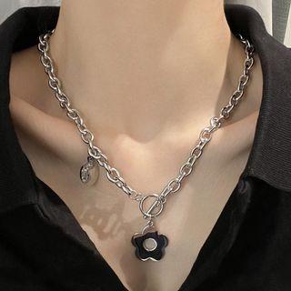Flower Pendant Stainless Steel Necklace 1 Pc - Flower Pendant Stainless Steel Necklace - Silver - One Size