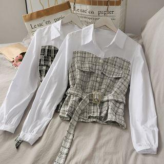 Patchwork Crop Shirt With Belt