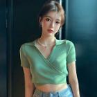 Short-sleeve Cropped Polo Shirt Green - One Size
