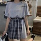 Set: Lettering Short-sleeve T-shirt Dress + Pleated Skirt