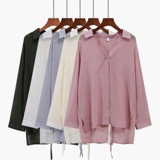 Plain Oversized Button-up Drawstring Shirt