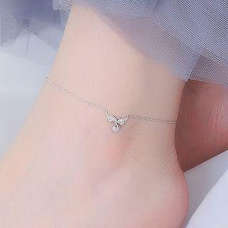 925 Sterling Silver Flying Heart Anklet Anklet - Love Heart - One Size