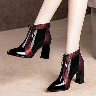 Bow Detail Pointed Block Heel Ankle Boots