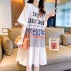Elbow-sleeve Lettering Patterned T-shirt Dress