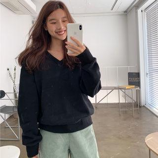 V-neck Fleece Lined Sweatshirt