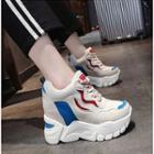 Mesh Panel Platform Wedge Lace Up Sneakers