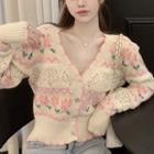 Floral Cropped Cardigan Pink Floral - White - One Size