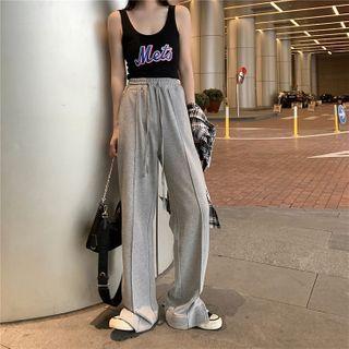 Wide-leg Pants / Plaid Shirt / Lettering Tank Top