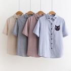 Short-sleeve Embroidered Cat Blouse