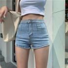 High-waist Elastic Denim Shorts
