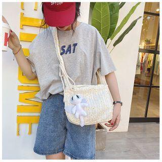 Floral Embroidered Shirred Strap Crossbody Bag / Bag Charm / Set