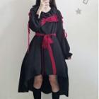 Long-sleeve Bow-accent High-low A-line Dress