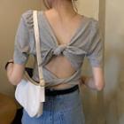Short-sleeve Cutout Tie-back Cropped T-shirt