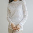 Frilled-edge Sheer Lace Top
