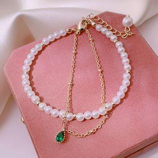 Faux Pearl Faux Crystal Layered Bracelet As Shown In Figure - One Size