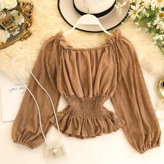 Ruffled Smocked-waist Lace Blouse