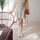 Button-front Ruffle-hem Skirt