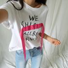 Round-neck Elbow-sleeve Feminist Print T-shirt