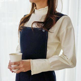Stand-collar Frill-trim Blouse