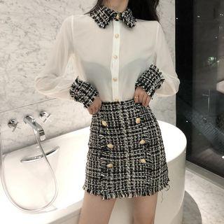 Tweed Panel Shirt / Double-breasted Tweed Skirt